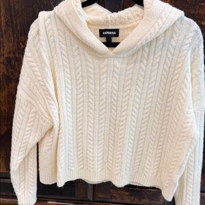 Express Women's Cream Cable Knit Cowl Neck Sweater